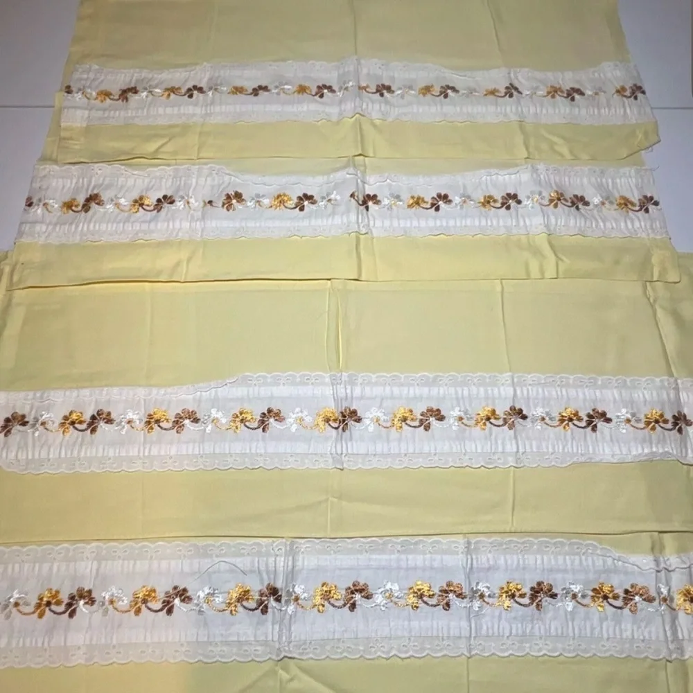 Vintage Cafe Kitchen Curtains Embroidered Lace Retro Flowers Brown Orange Yellow